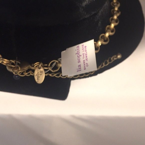 Lia Sophia Bib Necklace Light Blue & Matte Gold Tones Layered NWT Perfect - Picture 4 of 5